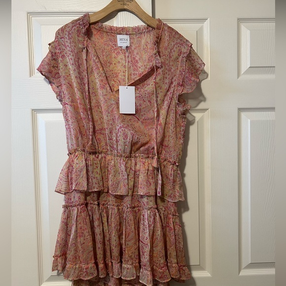NWT, Misa Pink Tiered Mini Dress, Size L - Picture 4 of 8
